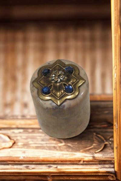 Jo Marz Jeweled Fleur de Lis Soapstone Box | Sapphire Crystal