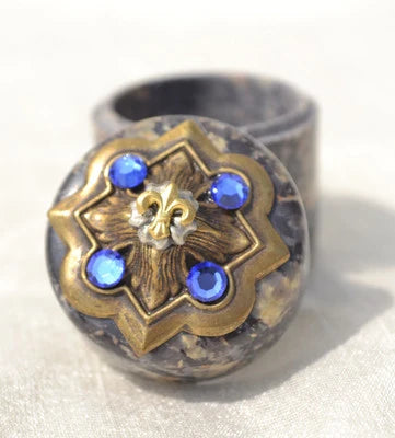 Jo Marz Jeweled Fleur de Lis Soapstone Box | Sapphire Crystal