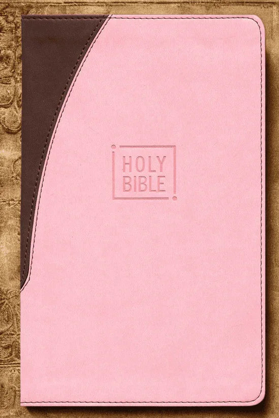 Pink and chocolate brown Holy Bible with embossed cover, elegant gift edition