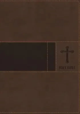 Premium brown leather-look NIV Bible cover with embossed cross and Holy Bible text