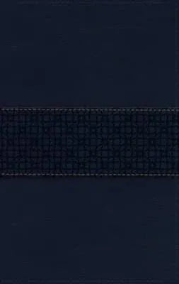 Navy blue leather Bible cover with textured horizontal band detail